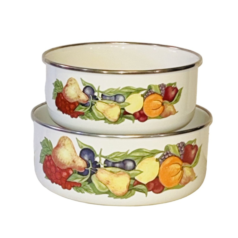 Regency Club Enamel Metal Set of 2 Nesting Bowls Fruit Pattern